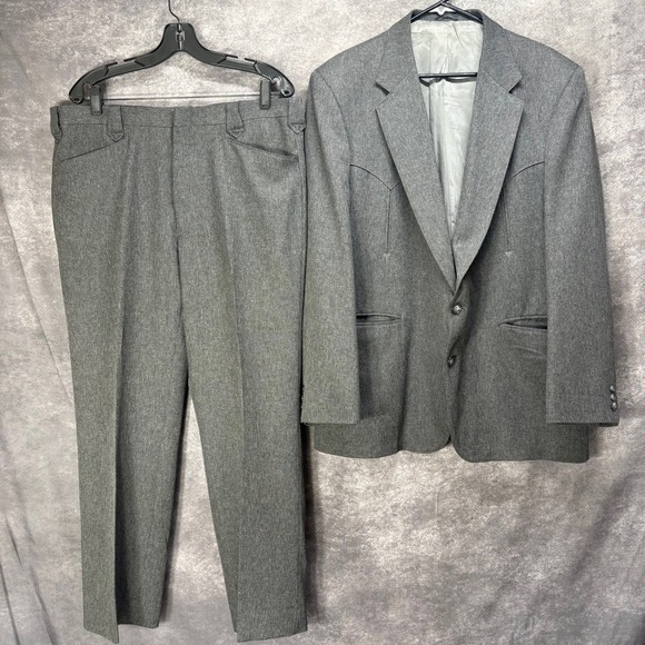 Circle S Texas Suit Jacket Pants Men's Size 44 Gray Western Cowboy Yoke Ranch